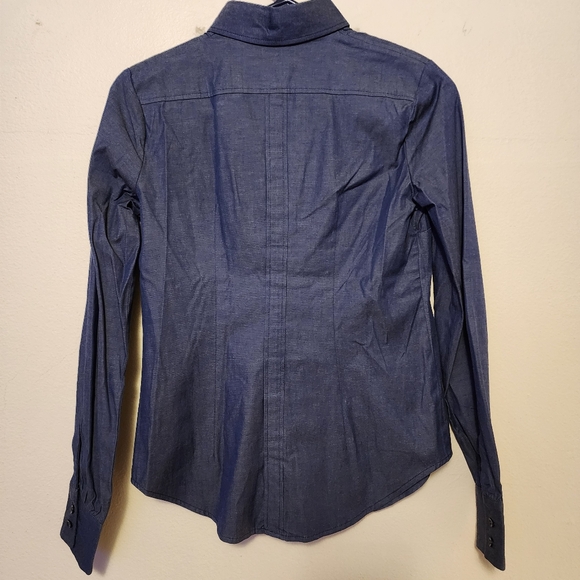 NEW YORK & CO Blue Button Down Blouse Short Three Quarter Long Sleeve Size XS - Picture 11 of 17